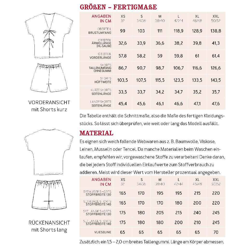 Papierschnittmuster Sommerpyjama Frau Viola XS-XXL